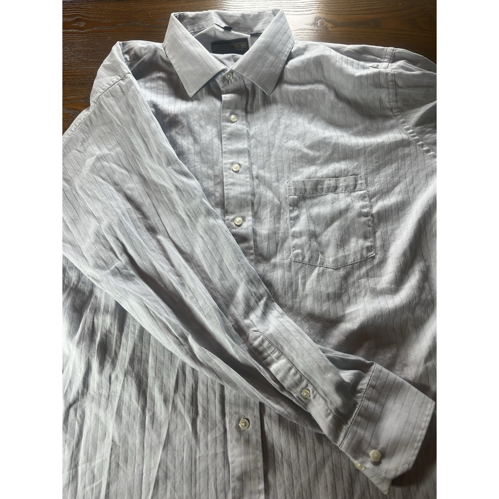 Donald J. Trump Signature Collection Gray Stripped Dress Shirt 18.5 x 36/37 Tall